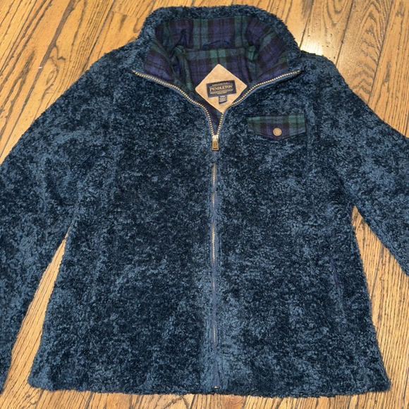 Pendleton Women's Size Small Fuzzy Fleece Zip Up Jacket Dark Blue Sweater - Picture 1 of 14